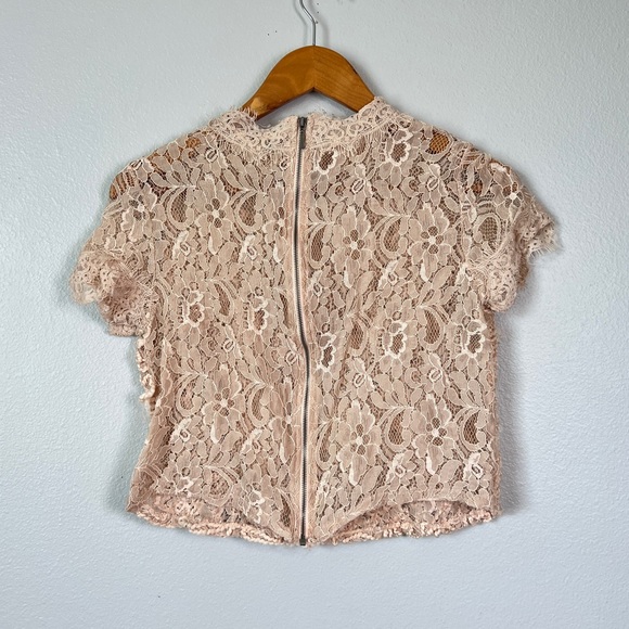 ZARA Trafaluc Rose Peach Pink Lace Crochet Embroidered Short Sleeve Top - Picture 3 of 7